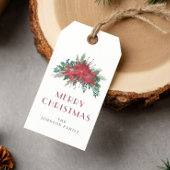 Elegante rode poinsettia bloemenkerst cadeaulabel