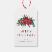 Elegante rode poinsettia bloemenkerst cadeaulabel (Voorkant)