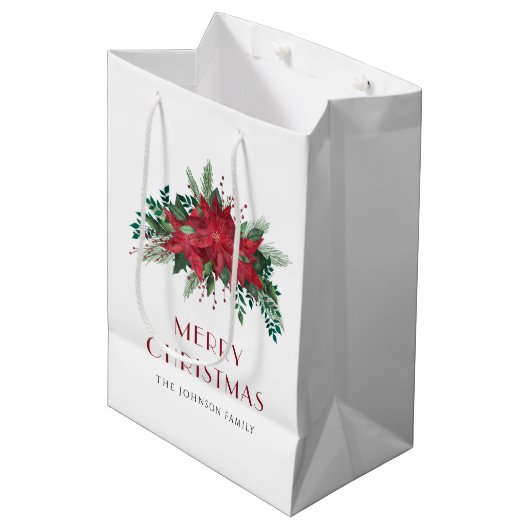 Elegante rode poinsettia bloemenkerst medium cadeauzakje (Voorkant Gekanteld)