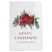 Elegante rode poinsettia bloemenkerst medium cadeauzakje (Achterkant)