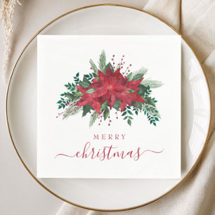 Elegante Rode Poinsettia Bloemschrift Kerstmis Servet