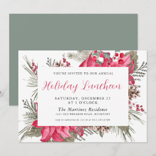 Elegante Rode Poinsettia Botanische Kerstlunch Kaart