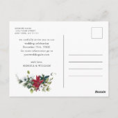 Elegante rode poinsettia bruiloft Save the Date Briefkaart (Achterkant)