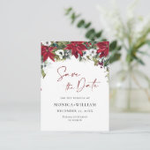 Elegante rode poinsettia bruiloft Save the Date Briefkaart (Staand voorkant)