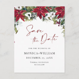 Elegante rode poinsettia bruiloft Save the Date Briefkaart
