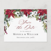 Elegante rode poinsettia bruiloft Save the Date Briefkaart (Voorkant)