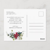 Elegante rode poinsettia bruiloft Save the Date Briefkaart (Achterkant)
