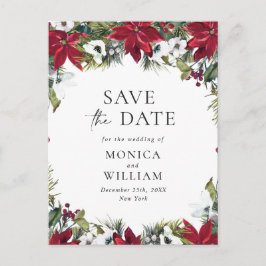 Elegante rode poinsettia bruiloft Save the Date Briefkaart