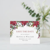 Elegante rode poinsettia bruiloft Save the Date Briefkaart (Staand voorkant)