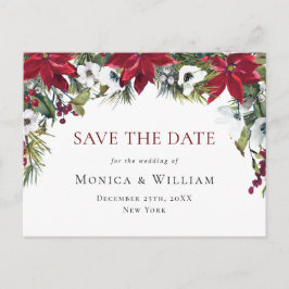 Elegante rode poinsettia bruiloft Save the Date Briefkaart