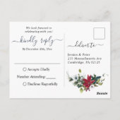 Elegante Rode Poinsettia Bruiloft Waterverf RSVP Briefkaart (Achterkant)