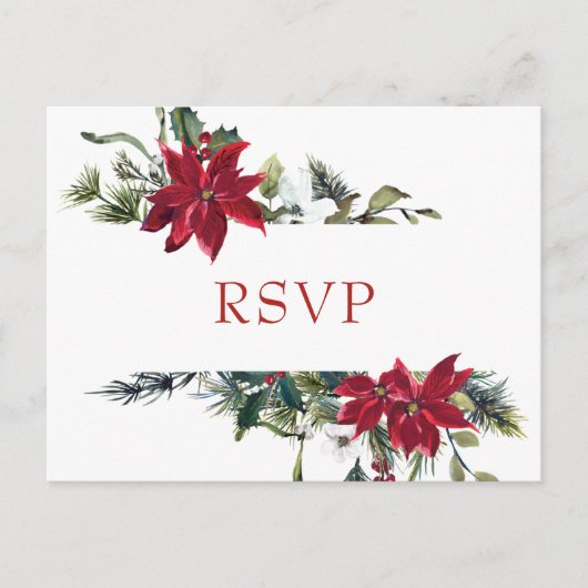 Elegante Rode Poinsettia Bruiloft Waterverf RSVP Briefkaart (Voorkant)