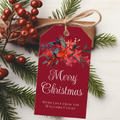 Elegante rode poinsettia Custom Vrolijk Kerstfeest Cadeaulabel