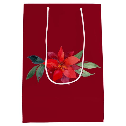 Elegante rode poinsettia Custom Vrolijk Kerstfeest Medium Cadeauzakje (Achterkant)