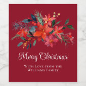 Elegante rode poinsettia Custom Vrolijk Kerstfeest Wijn Etiket (Enkel label)