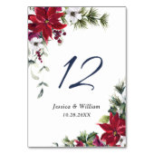 Elegante rode poinsettia dennenbont bruiloft tafel kaart (Achterkant)
