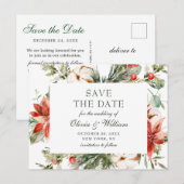 Elegante Rode Poinsettia Dennenhouten Bruiloft Sav Briefkaart (Voorkant / Achterkant)