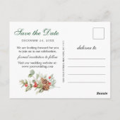 Elegante Rode Poinsettia Dennenhouten Bruiloft Sav Briefkaart (Achterkant)