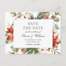 Elegante Rode Poinsettia Dennenhouten Bruiloft Sav