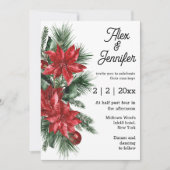 elegante  rode poinsettia en dennenbruiloft kaart (Voorkant)
