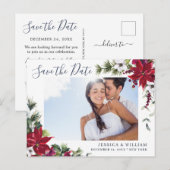 Elegante Rode Poinsettia FOTO Bruiloft Save the Da Aankondigingskaart (Voorkant / Achterkant)