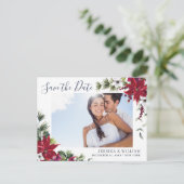 Elegante Rode Poinsettia FOTO Bruiloft Save the Da Aankondigingskaart (Staand voorkant)