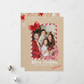 Elegante Rode Poinsettia Foto Kerstkaart
