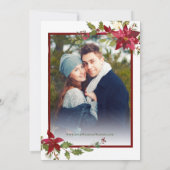 Elegante Rode Poinsettia Foto Kerstmis Bruiloft Kaart (Achterkant)