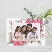 Elegante Rode Poinsettia Foto Kerstmis Feestdagenkaart (Staand voorkant)