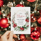 Elegante rode poinsettia groen kerstfeest kaart