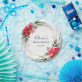 Elegante Rode Poinsettia Groene BRUIDSSHOUDEN Papieren Bordje (Feest)