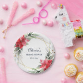 Elegante Rode Poinsettia Groene BRUIDSSHOUDEN Papieren Bordje (Feest)