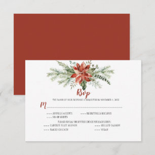 Elegante Rode Poinsettia Groene Kerst RSVP Kaartje