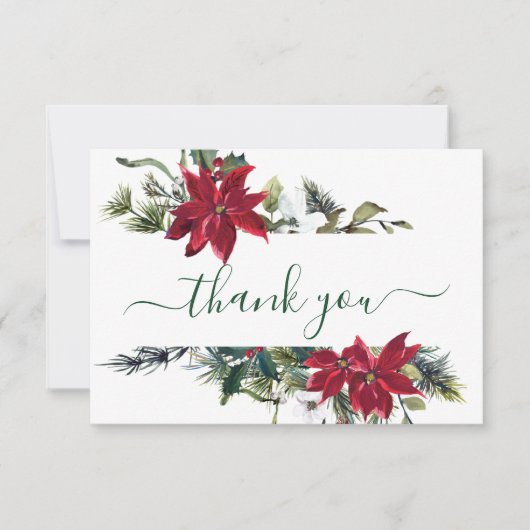 Elegante Rode Poinsettia Grove Den Waterverf Bedan Bedankkaart (Voorkant)