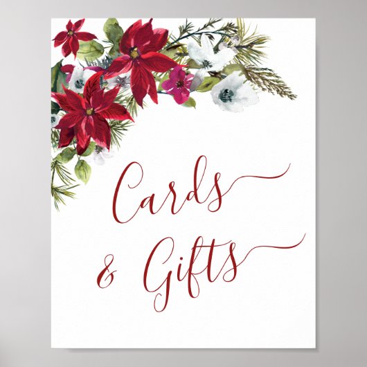 Elegante rode poinsettia Kaarten en geschenken bru Poster (Voorkant)