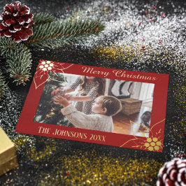 Elegante Rode Poinsettia Kerst Foto Folie Feestdagenkaart