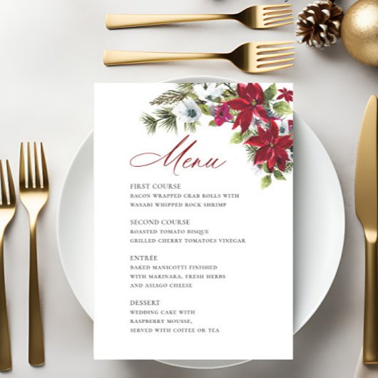 Elegante Rode Poinsettia Kerst Huwelijk Menu