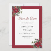 Elegante Rode Poinsettia Kerst Huwelijksfoto Save The Date (Achterkant)
