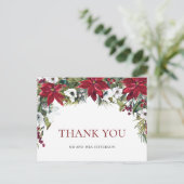 Elegante rode poinsettia kerstbruiloft Dank u Briefkaart (Staand voorkant)