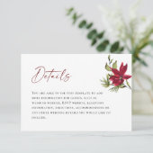 Elegante rode poinsettia kerstbruiloft details informatiekaartje (Staand voorkant)