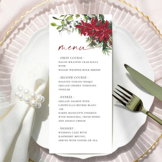 Elegante rode poinsettia Kerstbruiloft Menu