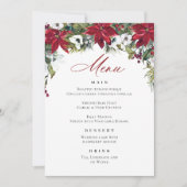 Elegante rode poinsettia kerstbruiloft menu kaart (Voorkant)