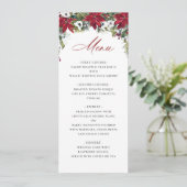 Elegante rode poinsettia kerstbruiloft menu kaart (Staand voorkant)