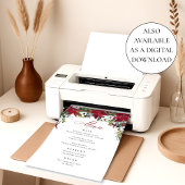 Elegante rode poinsettia kerstbruiloft menu poster