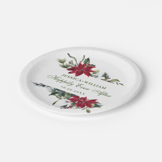 Elegante rode poinsettia Kerstbruiloft Papieren Bordje (Gekanteld)