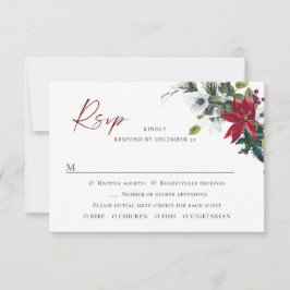 Elegante rode poinsettia Kerstbruiloft RSVP Kaartje