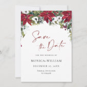 Elegante rode poinsettia Kerstbruiloft Save The Date (Voorkant)