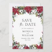 Elegante rode poinsettia Kerstbruiloft Save The Date (Voorkant)