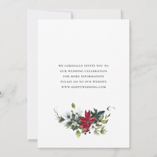 Elegante rode poinsettia Kerstbruiloft Save The Date (Achterkant)