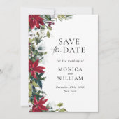 Elegante rode poinsettia Kerstbruiloft Save The Date (Voorkant)